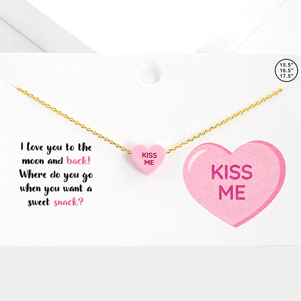 Madeline Love Pink Kiss Me Message Heart Pendant Necklace - Necklaces