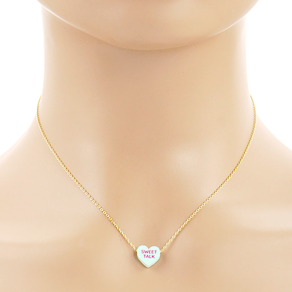 Sweet Talk Message Heart Pendant Necklace - Mint - Necklaces