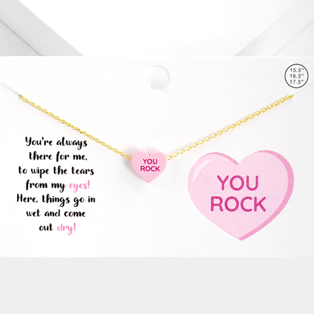 Madeline Love Pink You Rock Message Heart Pendant Necklace - Necklaces