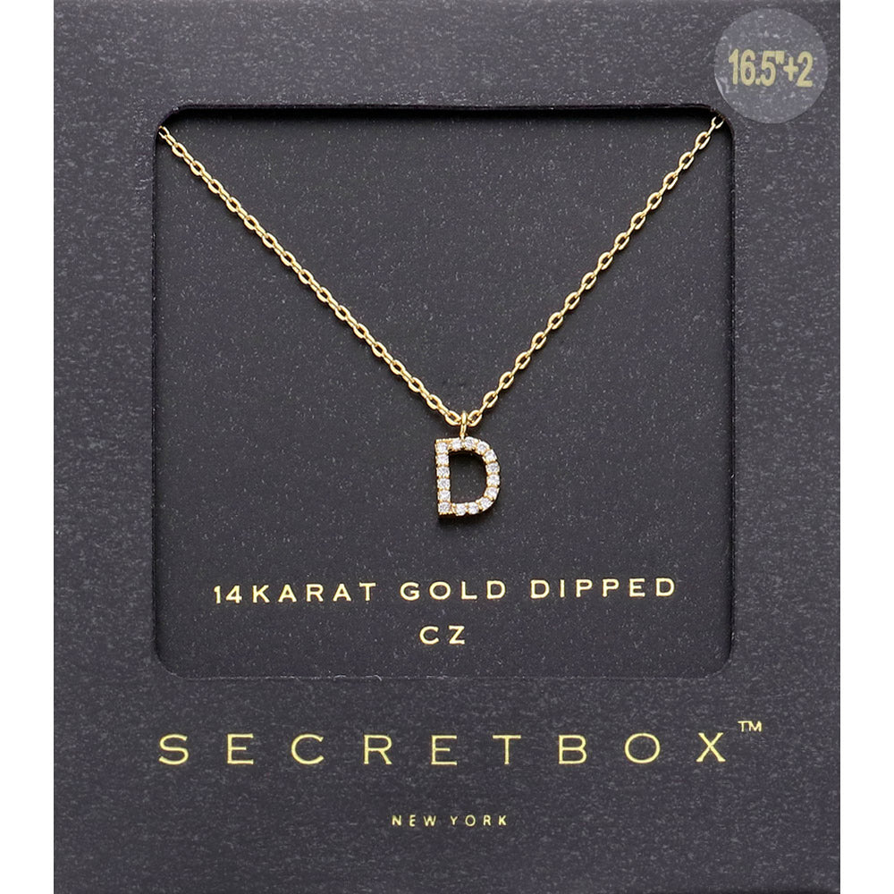 Madeline Love ~D~, Gold -D- Secret Box _ 14K Gold Dipped CZ Initial Monogram Pendant Necklace - Jewelry