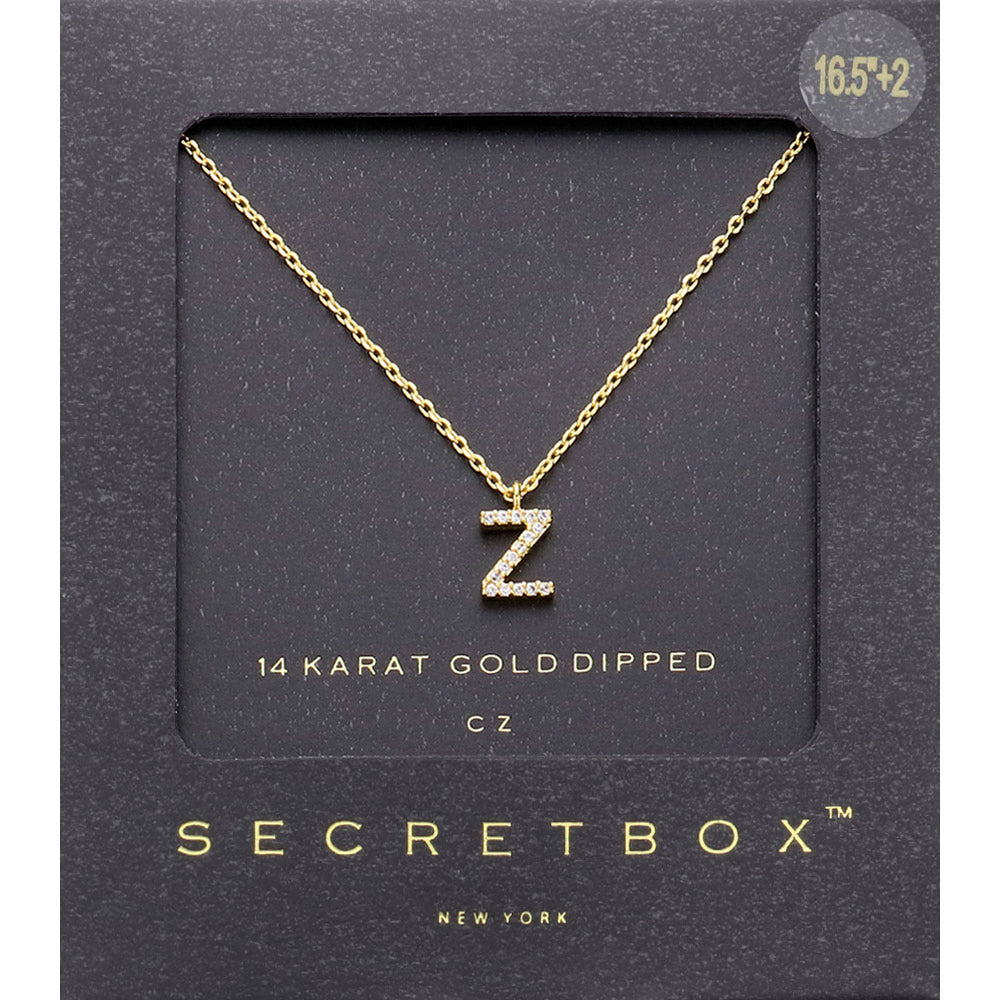 Madeline Love ~Z~, Gold -Z- Secret Box _ 14K Gold Dipped CZ Initial Monogram Pendant Necklace - Jewelry