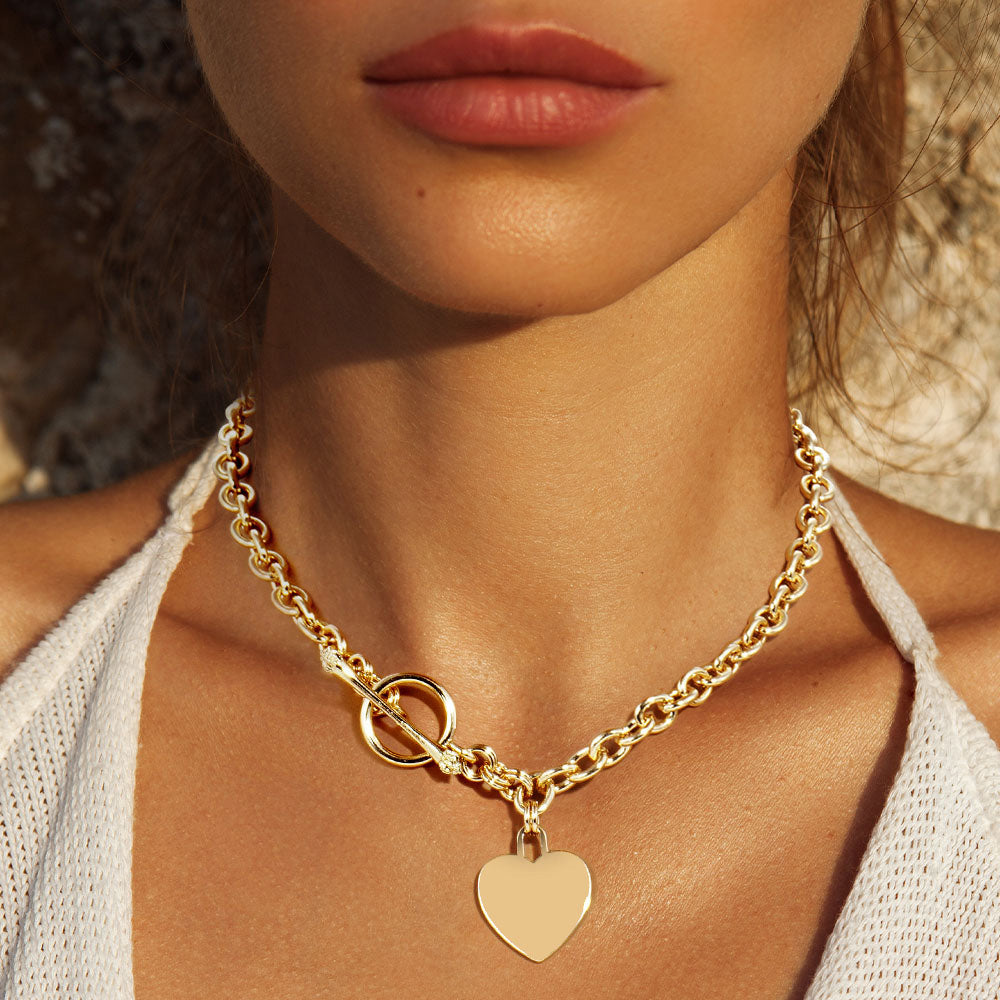 Madeline Love Gold Gold Dipped Brass Metal Heart Lock Pendant Toggle Necklace - Necklaces