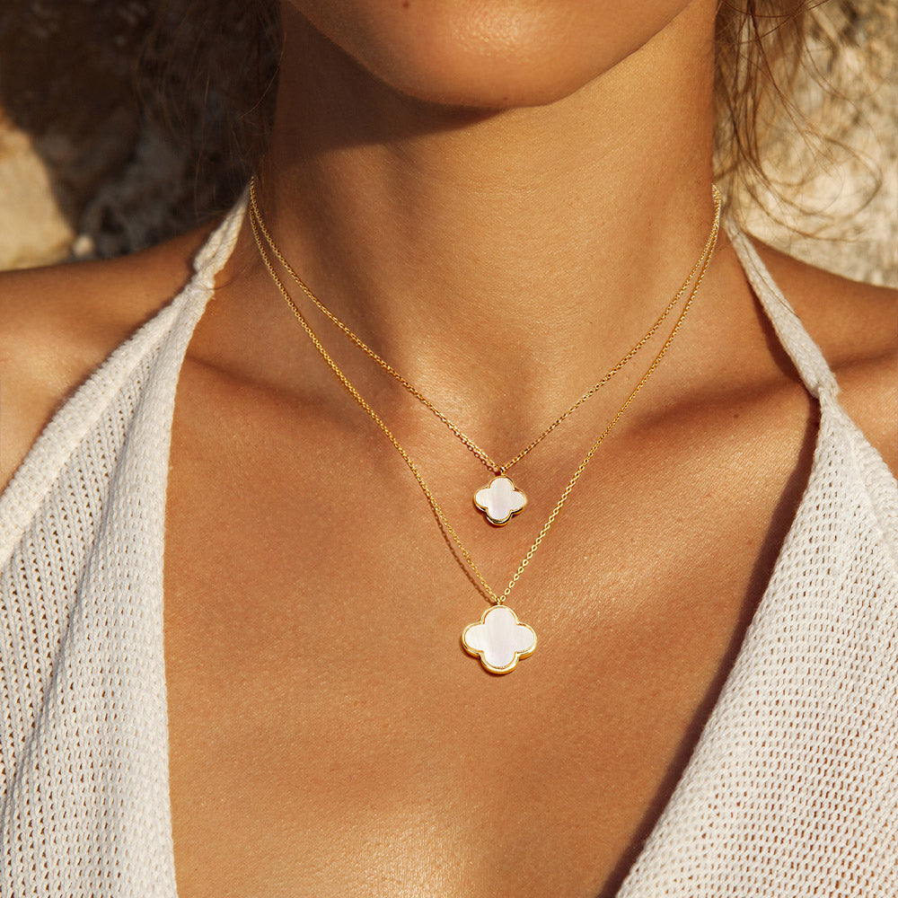 Madeline Love Gold Mother of Pearl Quatrefoil Pendant Double Layered Necklace - Necklaces