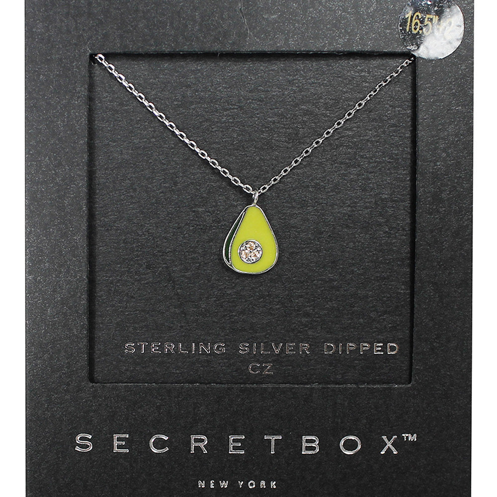 Madeline Love Silver SECRET BOX_Sterling Silver Dipped CZ Embellished Enamel Avocado Pendant Necklace - Necklaces