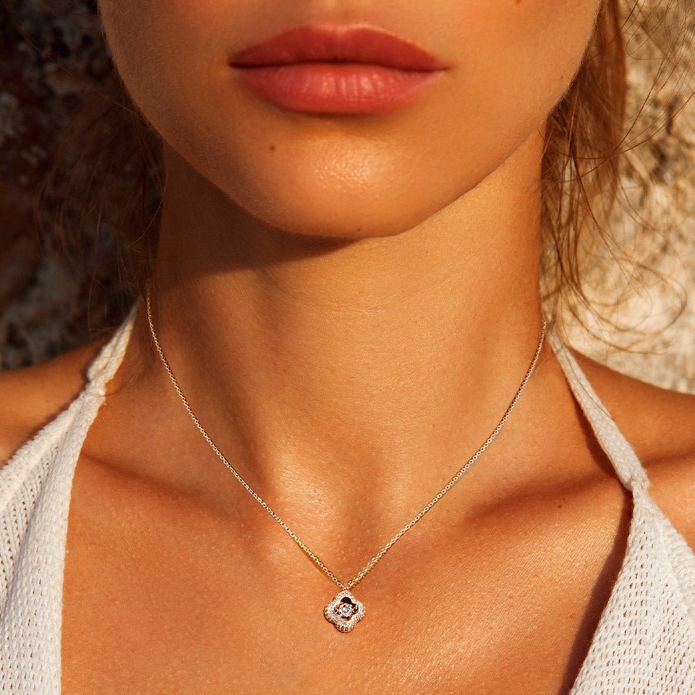Madeline Love Rhodium White Gold Dipped Rhinestone Quatrefoil Pendant Necklace - Necklaces