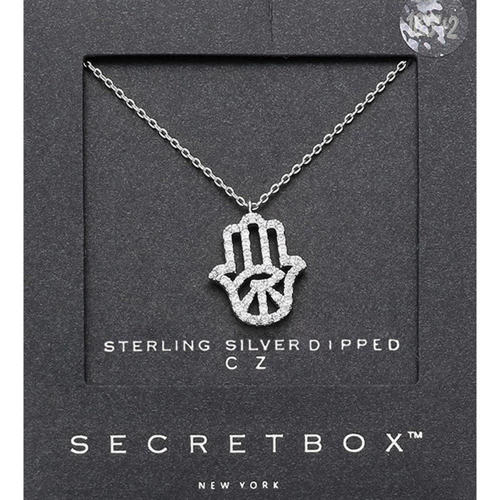 Madeline Love Silver SECRET BOX_ Sterling Silver Dipped CZ Hamsa Hand Evil Eye Pendant Necklace - Jewelry