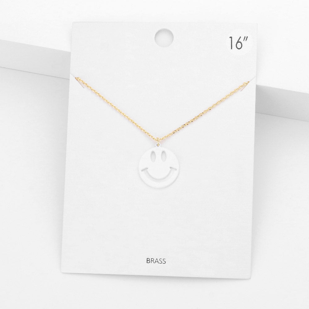 Madeline Love White Brass Metal Smile Pendant Necklace - Necklaces