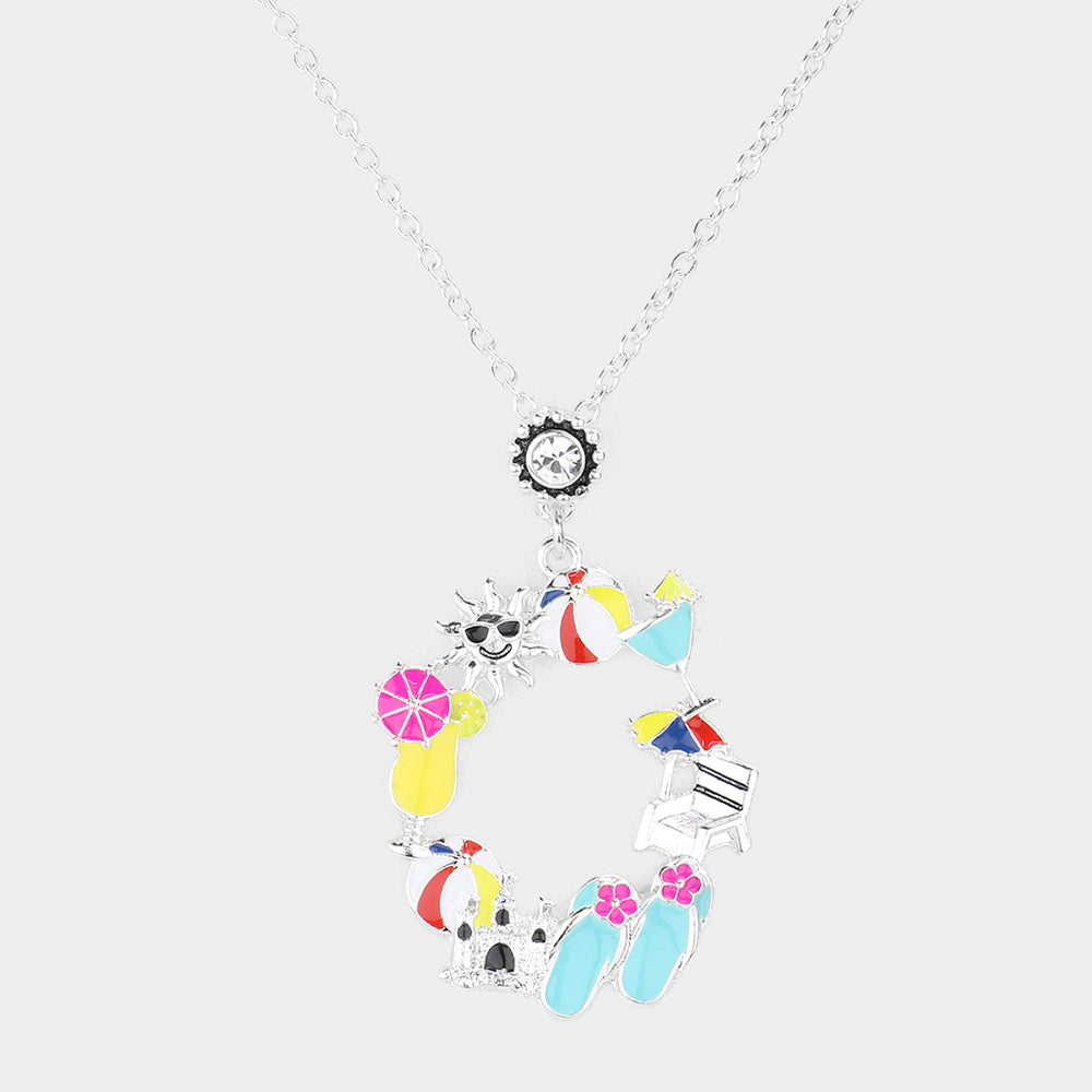Madeline Love Multi Enamel Cocktail Flip Flop Beach Ball Parasol Sun Cluster Pendant Necklace - Necklaces