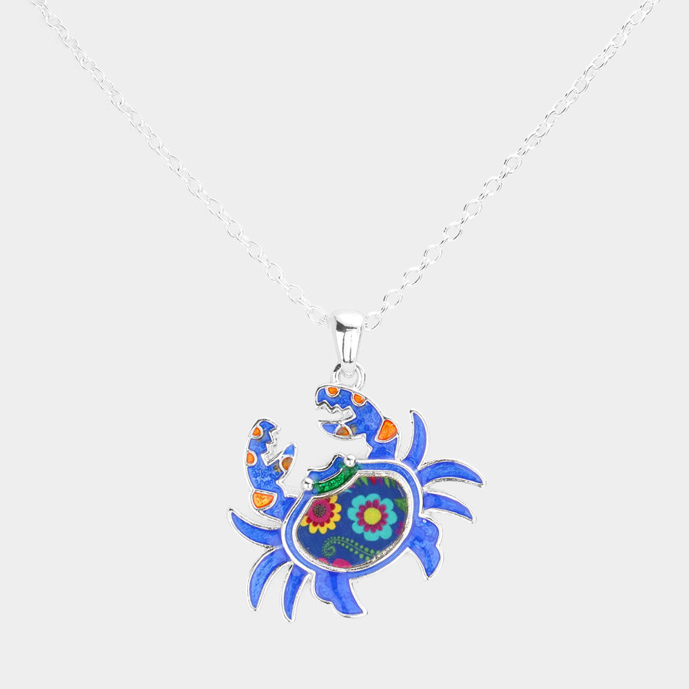 Multi Patterned Crab Pendant Necklace
