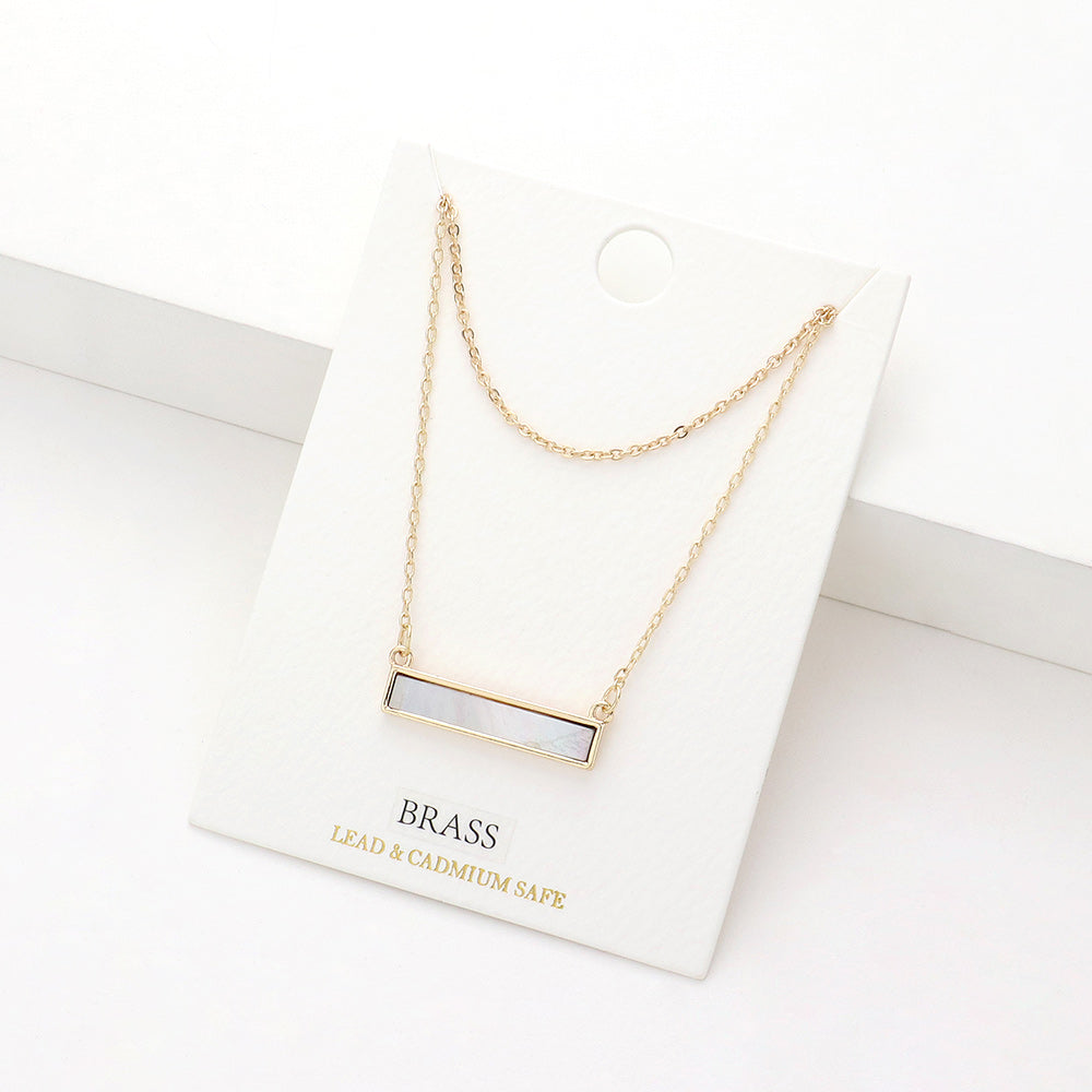 Madeline Love Abalone Brass Metal Abalone Rectangle Pendant Double Layered Necklace - Necklaces