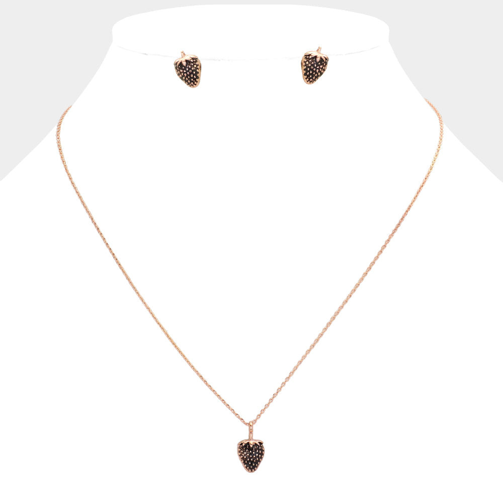 Madeline Love Rose Gold Vintage Strawberry Metal Pendant Necklace - Necklaces