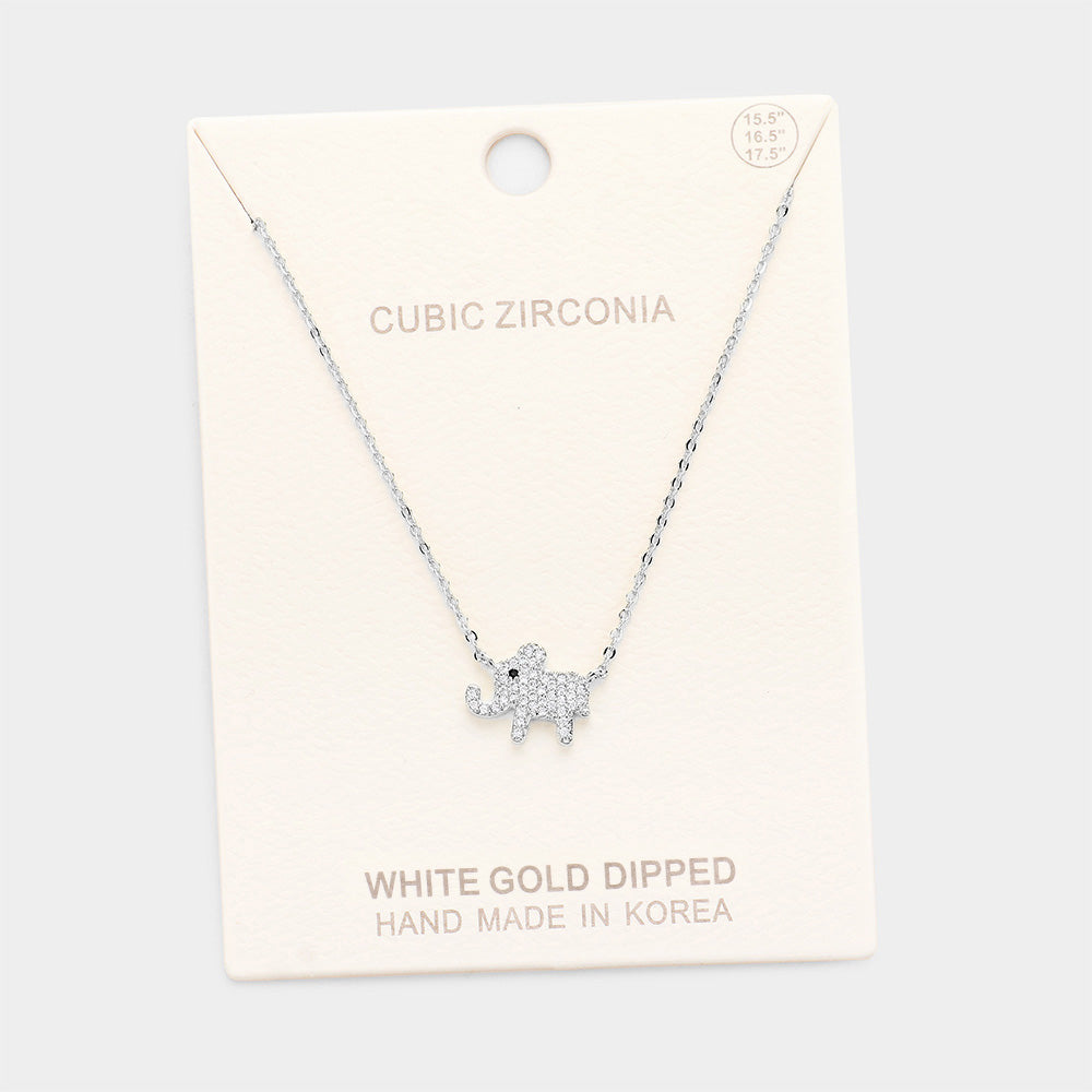 Madeline Love Rhodium White Gold Dipped Cubic Zirconia Elephant Pendant Necklace - Jewelry