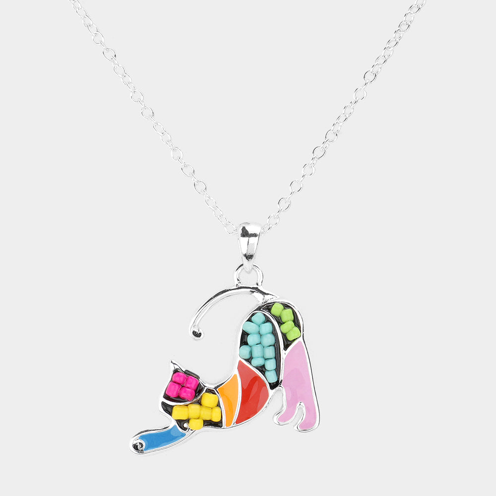 Madeline Love Multi Seed Bead Embellished Cat Pendant Necklace - Necklaces