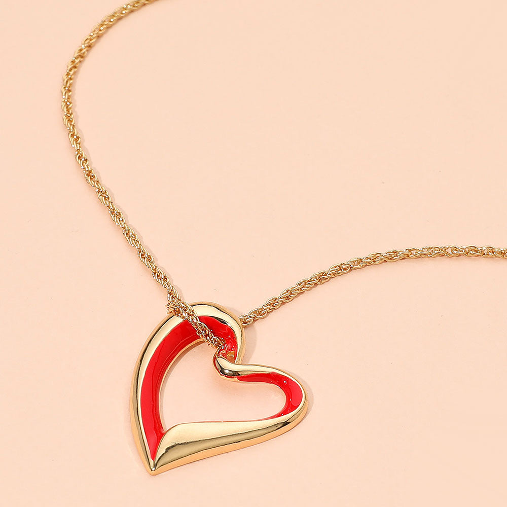 Madeline Love Gold, Red Open Enamel Heart Pendant Rope Chain Necklace - Jewelry