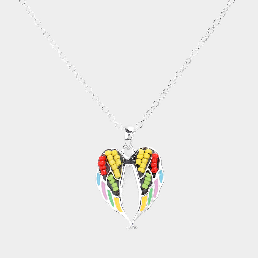 Madeline Love Multi Seed Bead Embellished Wings Pendant Necklace - Necklaces