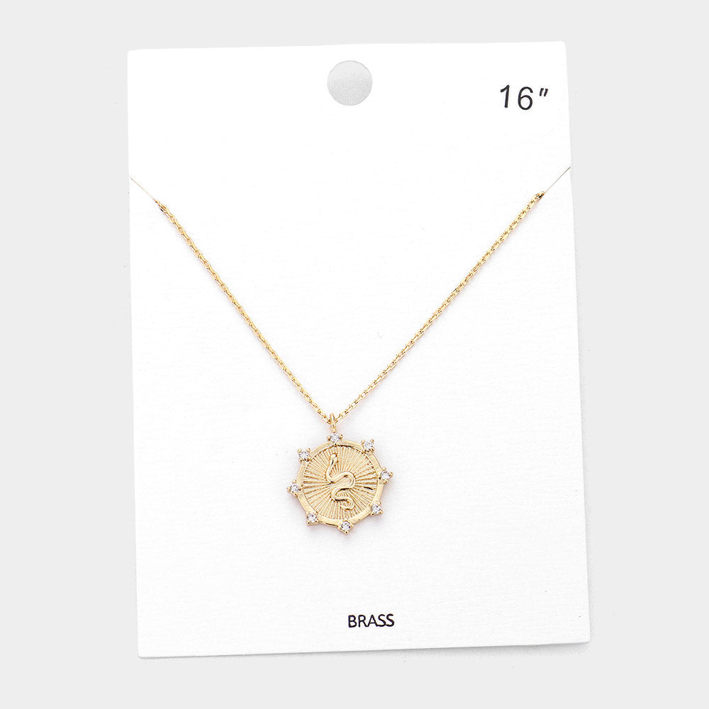 Madeline Love Gold Rhinestone Embellished Brass Metal Snake Pendant Necklace - Jewelry