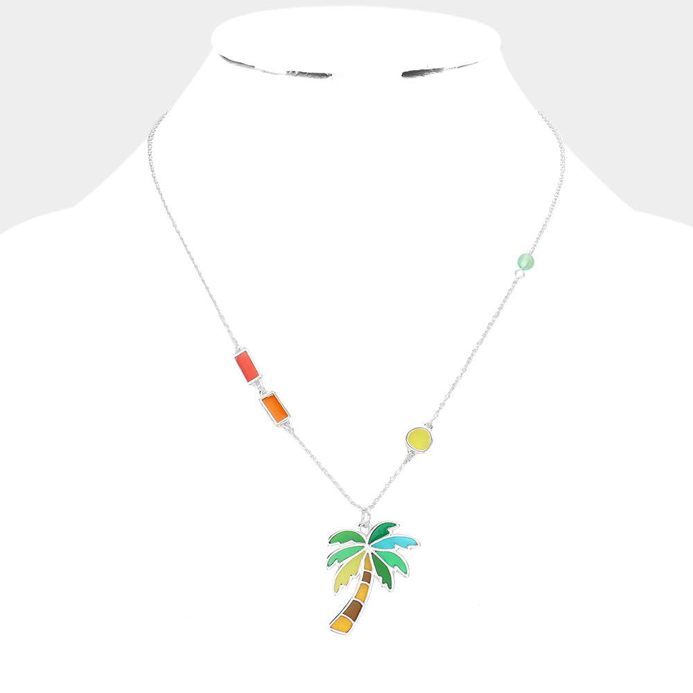 Madeline Love Multi Colorful Palm Tree Pendant Necklace - Necklaces