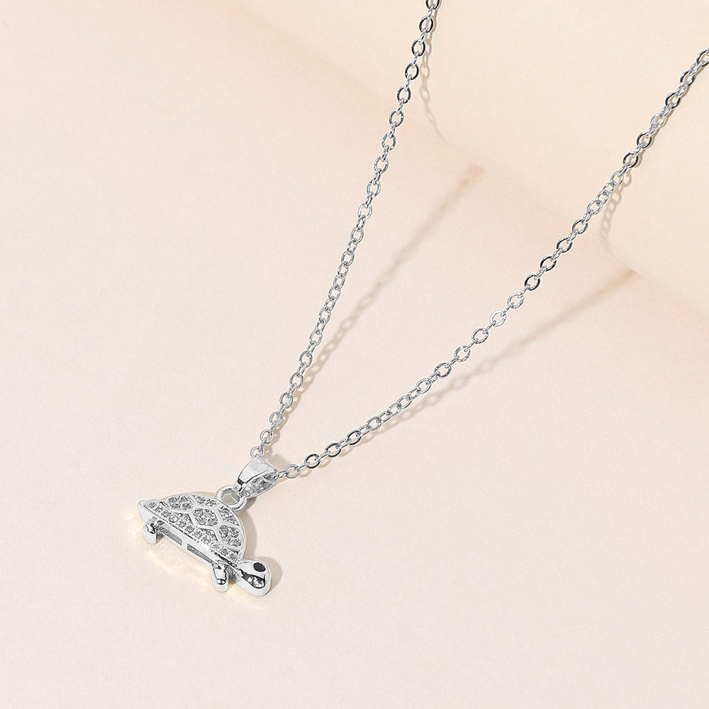 Madeline Love Silver Stainless Steel Stone Paved Sea Turtle Pendant Necklace - Jewelry