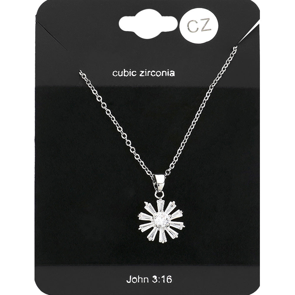 Madeline Love Clear, Rhodium CZ Flower Stone Pendant Necklace - Jewelry