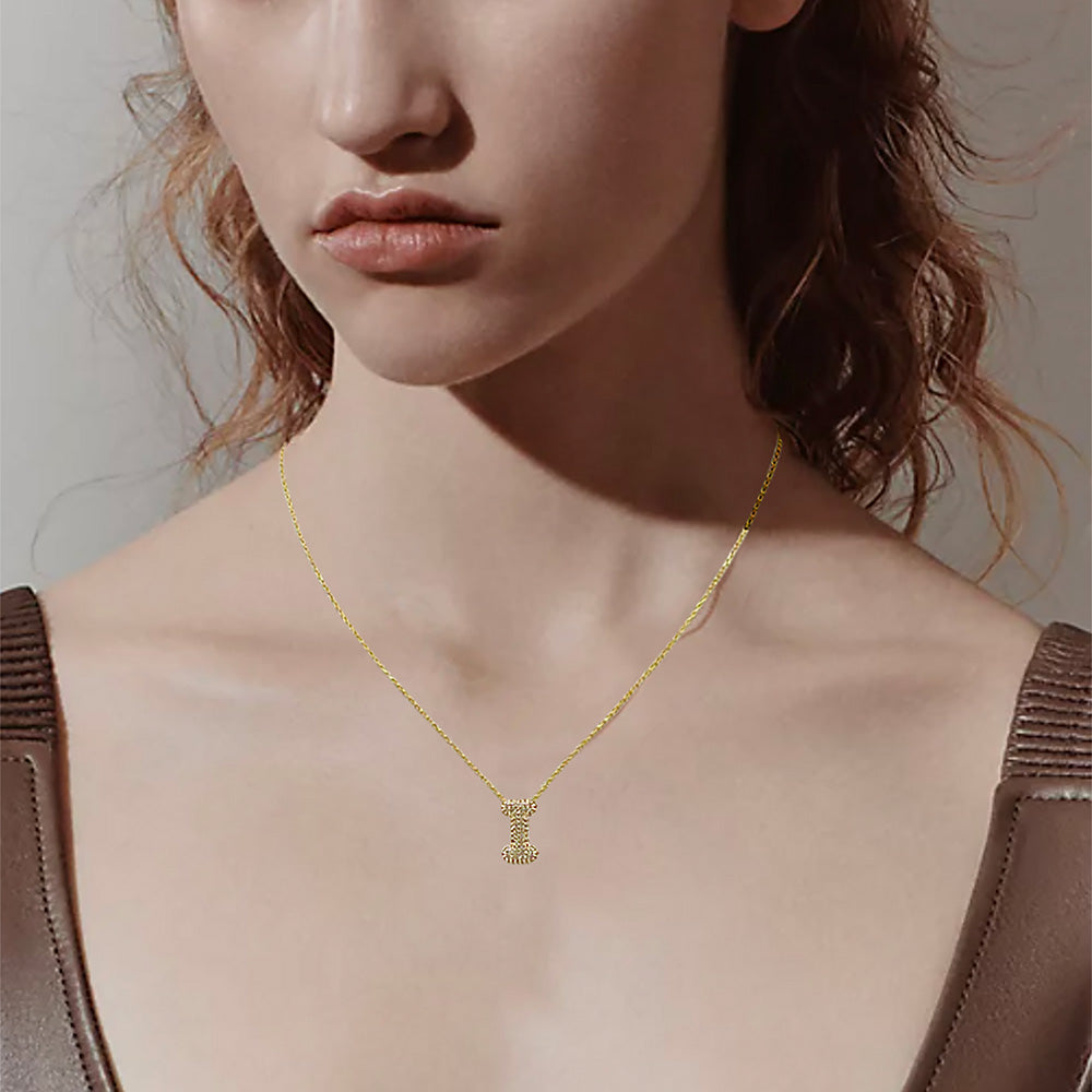 Madeline Love Gold -I- 14K Gold Dipped CZ Stone Paved Initial Monogram Pendant Necklace - Jewelry