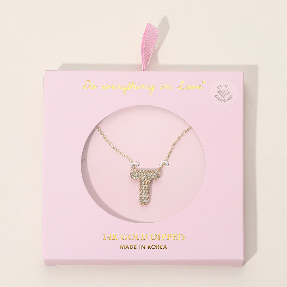 Madeline Love Gold -T- 14K Gold Dipped CZ Stone Paved Initial Monogram Pendant Necklace - Jewelry