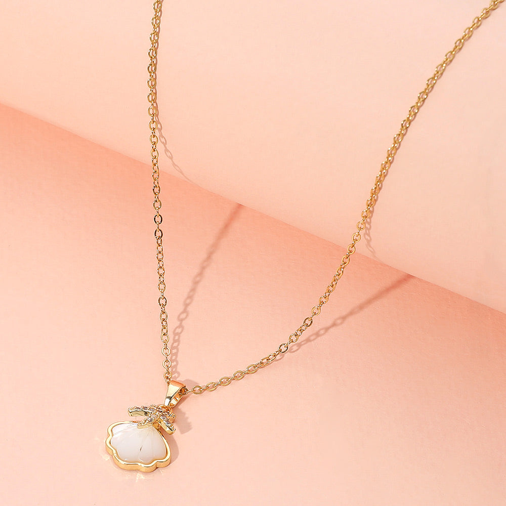 Madeline Love Gold, Mother of Pearl Stainless Steel Stone Paved Starfish Mother of Pearl Sea Shell Pendant Necklace - Jewelry