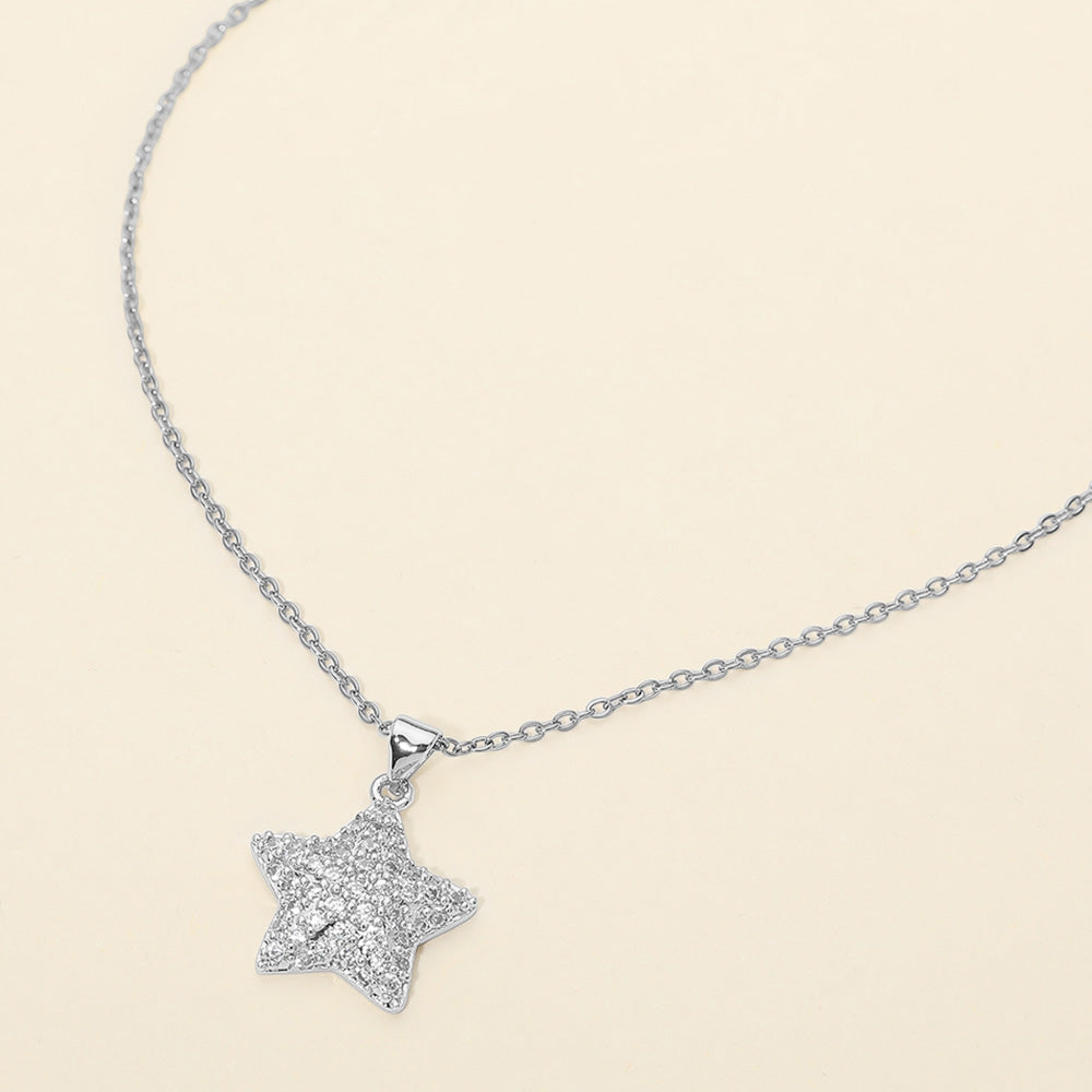 Madeline Love Silver Stainless Steel Rhinestone Pave Star Pendant Necklace