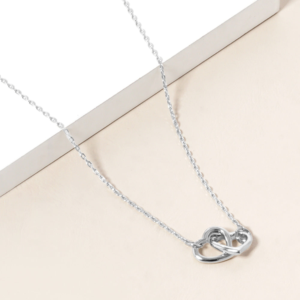 Madeline Love Rhodium White Gold Dipped Double Heart Link Pendant Necklace - Necklaces