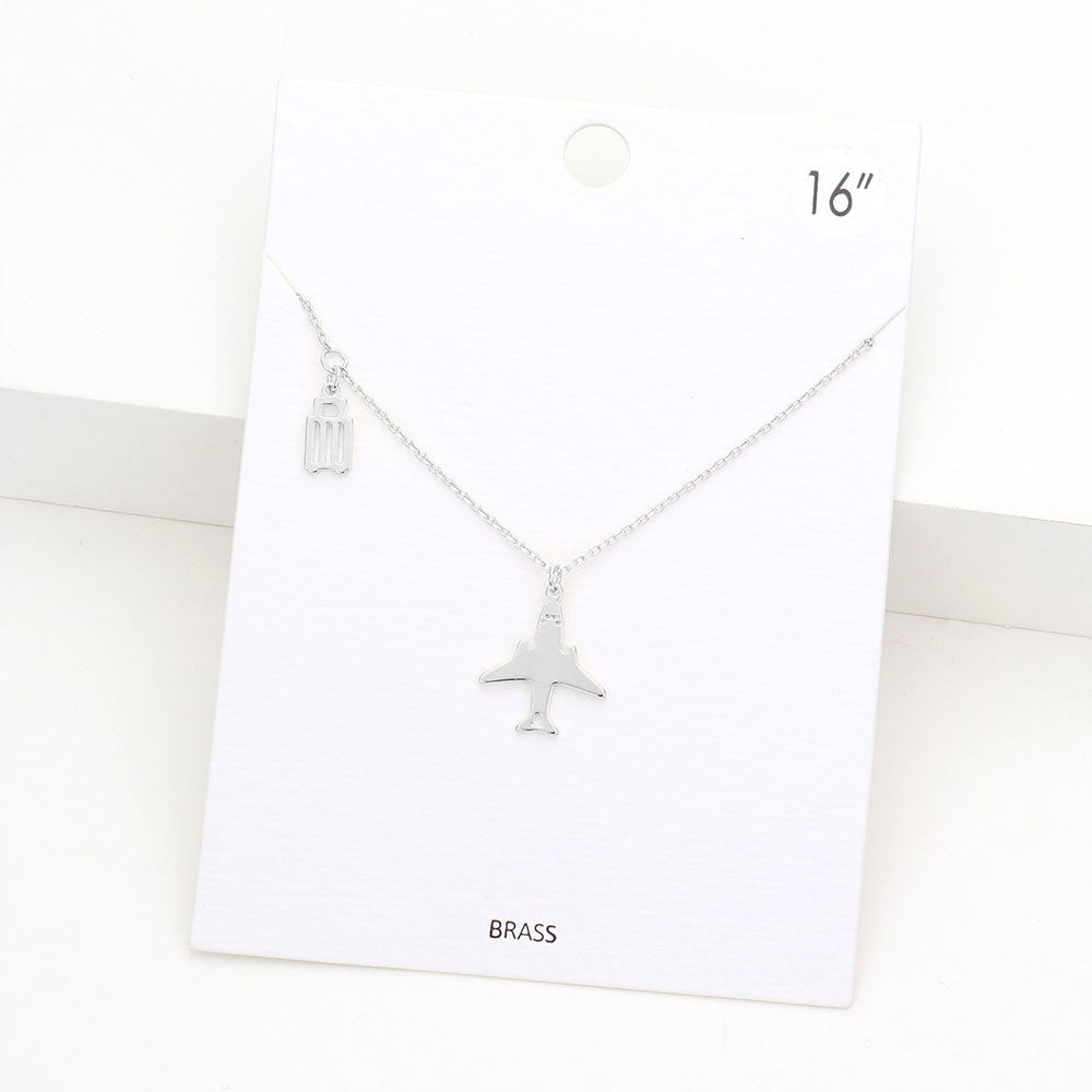 Madeline Love Rhodium Brass Metal Airplane Suitcase Pendant Necklace - Necklaces