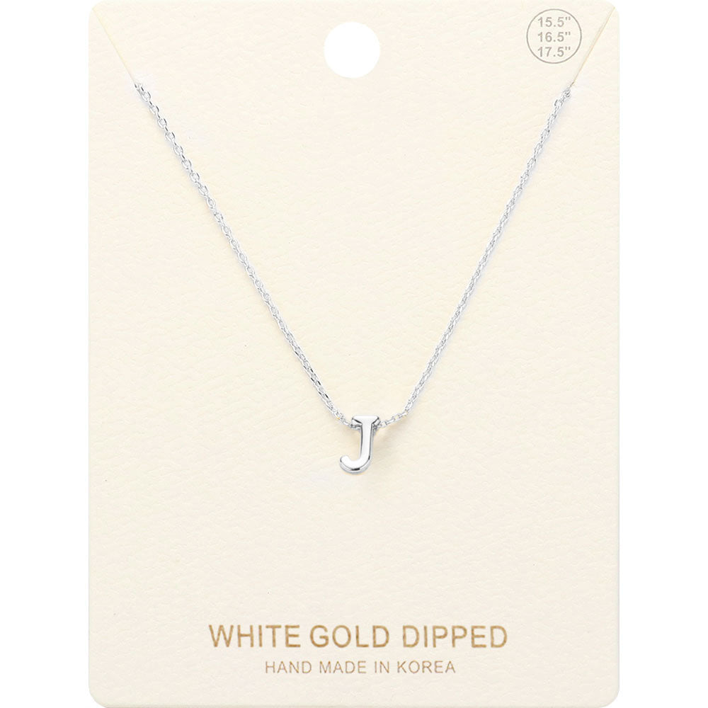 Madeline Love Rhodium -J- White Gold Dipped Initial Monogram Metal Pendant Necklace - Necklaces