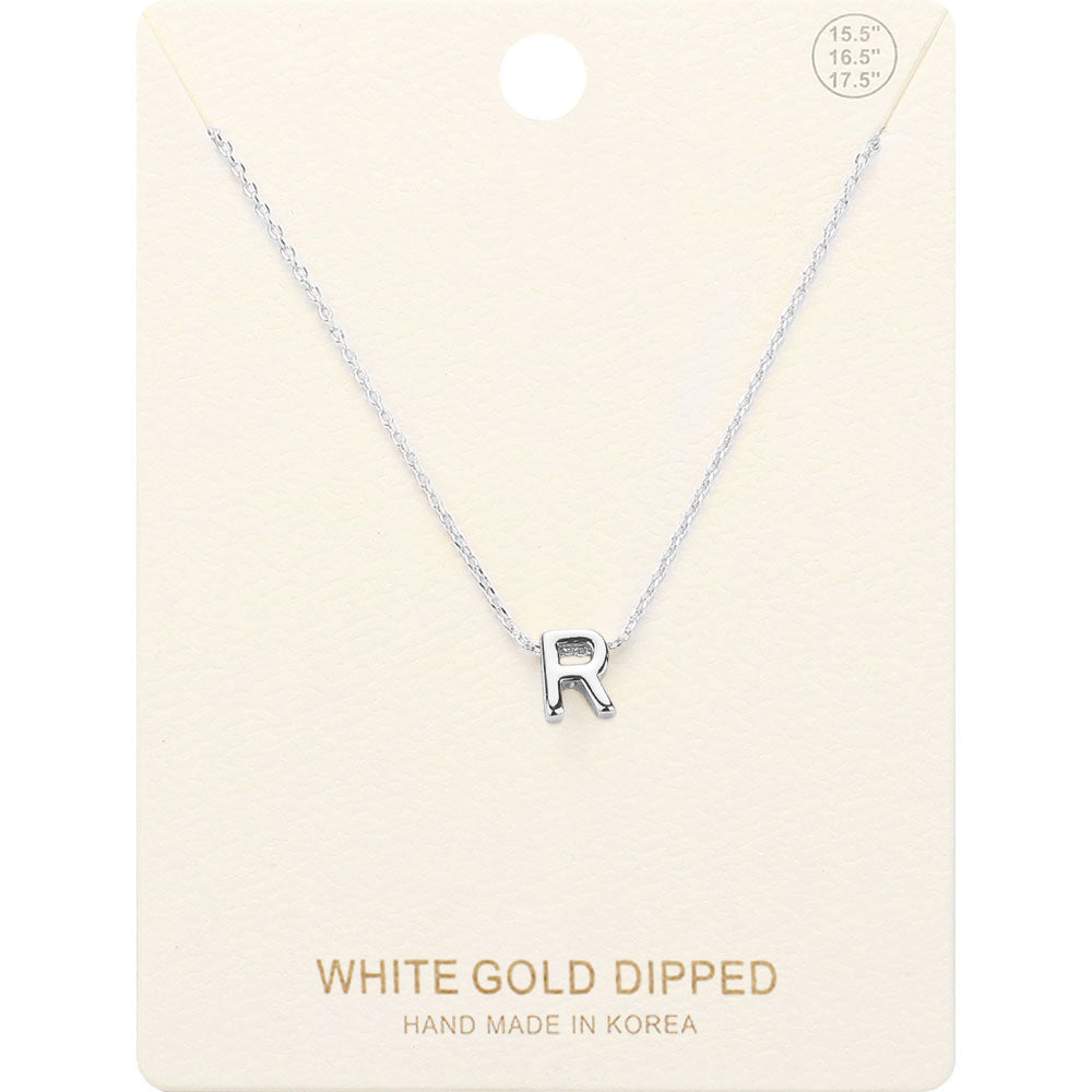 Madeline Love Rhodium -R- White Gold Dipped Initial Monogram Metal Pendant Necklace - Necklaces