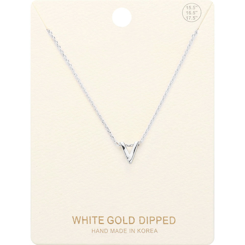 Madeline Love Rhodium -V- White Gold Dipped Initial Monogram Metal Pendant Necklace - Necklaces