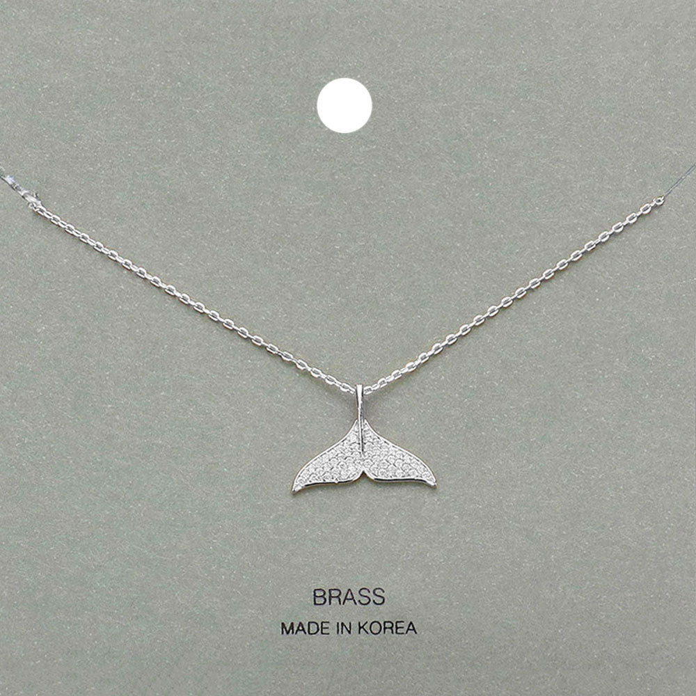 Madeline Love Rhodium Brass Metal Stone Paved Whale Tail Pendant Necklace - Necklaces