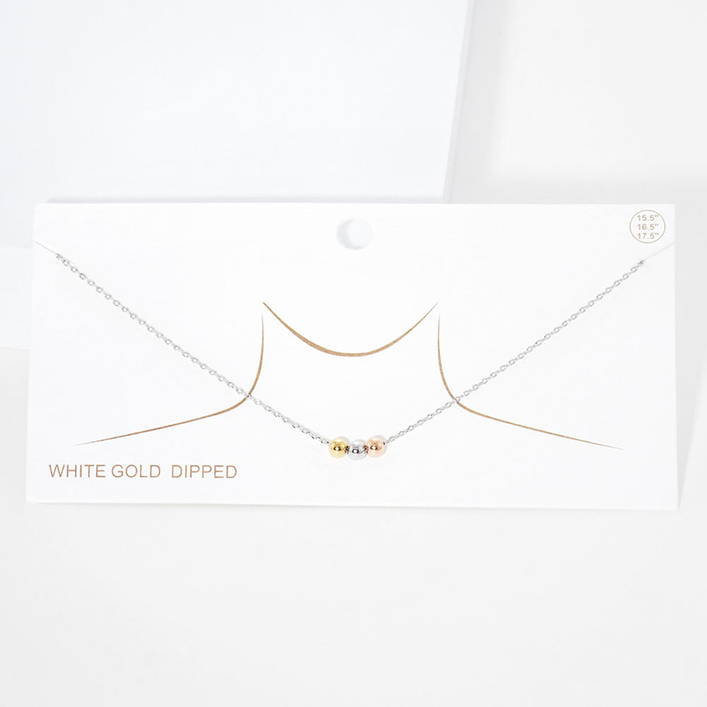 Madeline Love Rhodium White Gold Dipped Tiny Triple Metal Ball Pendant Necklace - Necklaces