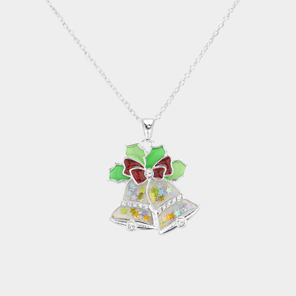 Madeline Love Multi, Silver Enamel Christmas Jingle Bell Pendant Necklace - Jewelry