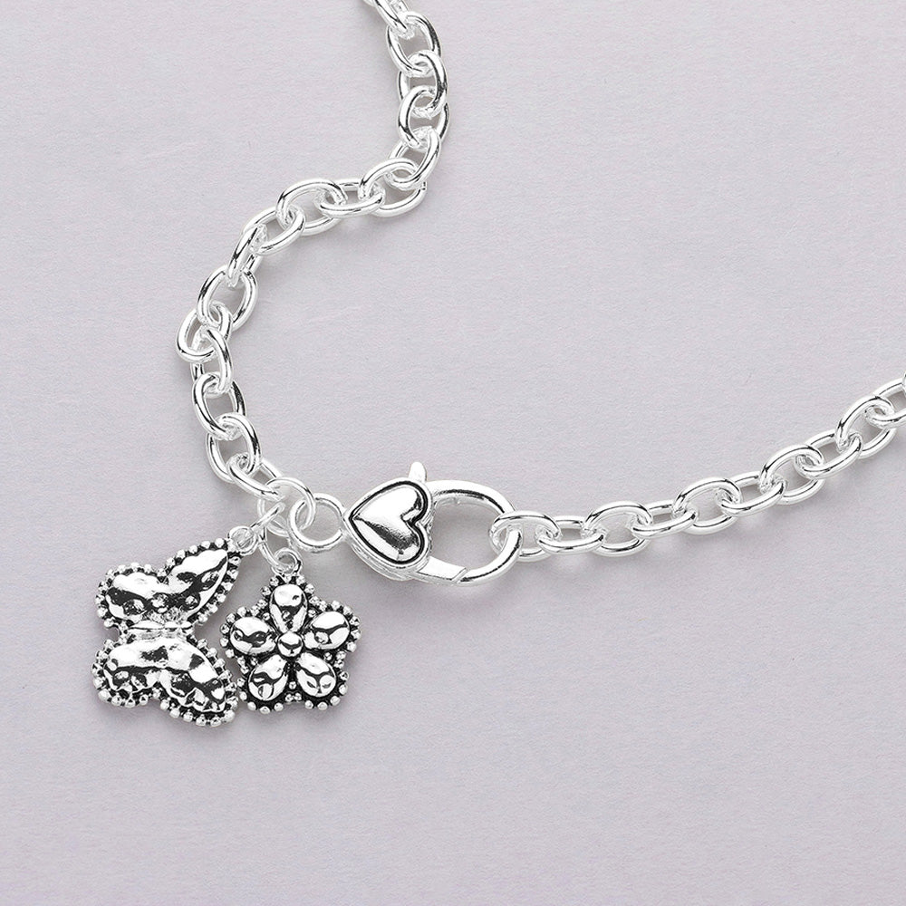 Madeline Love Antique Silver Antique Metal Butterfly Flower Pendant Necklace - Necklaces