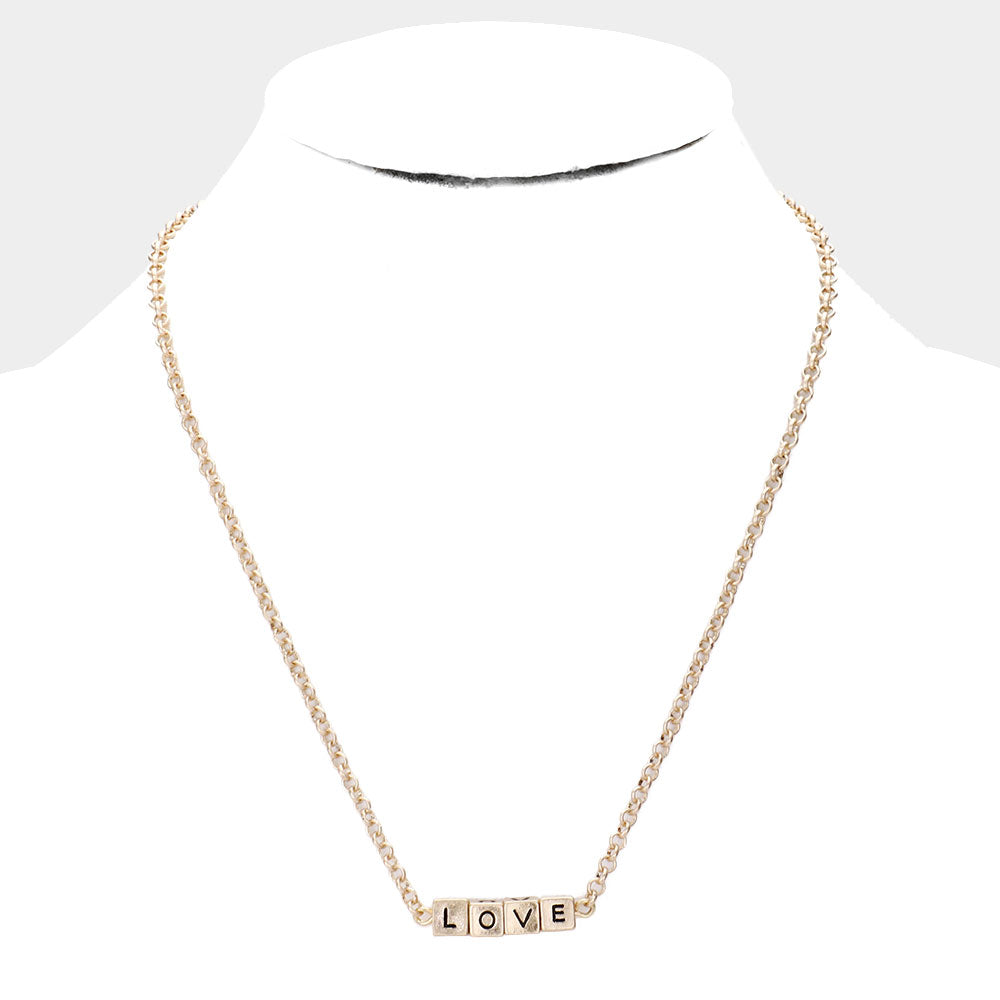 LOVE Metal Cube Pendant Necklace