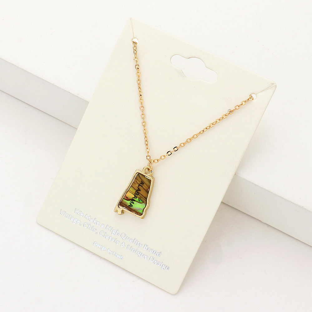 Madeline Love Abalone, Gold Alabama State Map Abalone Pendant Necklace - Necklaces