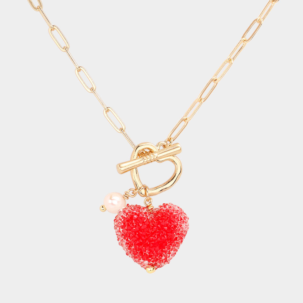 Madeline Love Red Heart Pearl Pendant Toggle Necklace - Necklaces