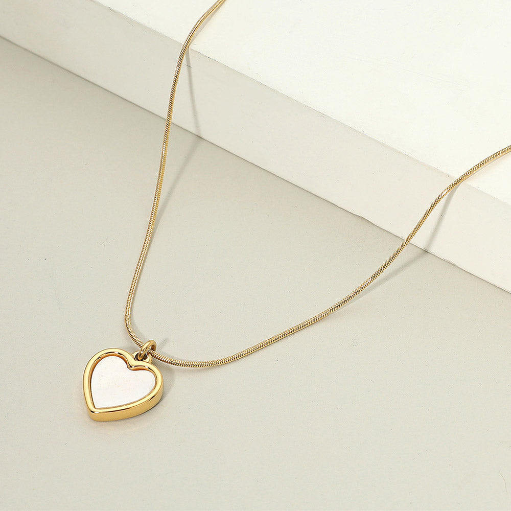 Madeline Love Gold 18K Gold Dipped Stainless Steel Mother of Pearl Heart Pendant Necklace - Jewelry