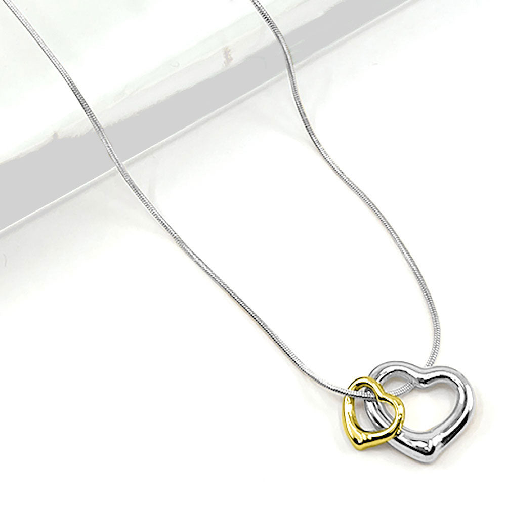Madeline Love Rhodium Stainless Steel Two Tone Double Open Heart Pendant Necklace - Jewelry