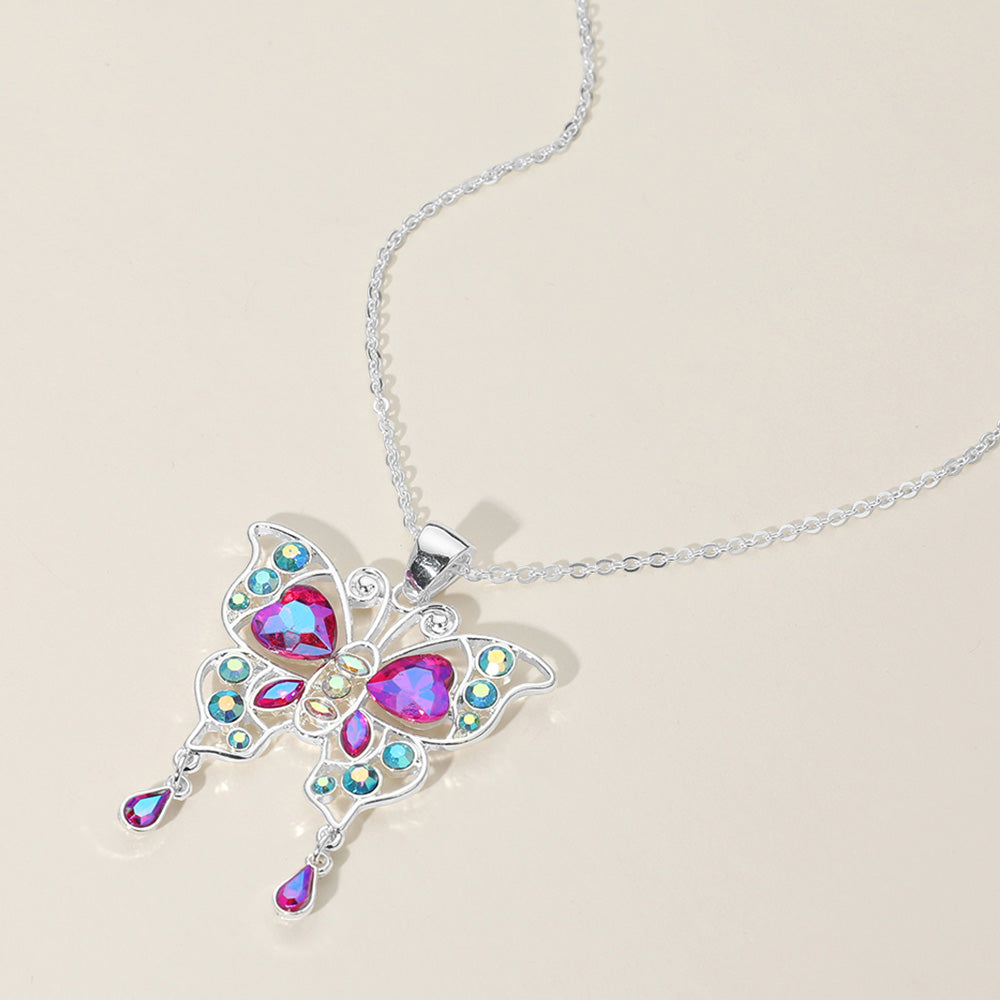 Madeline Love Multi, Silver Stone Embellished Butterfly Pendant Necklace - Jewelry