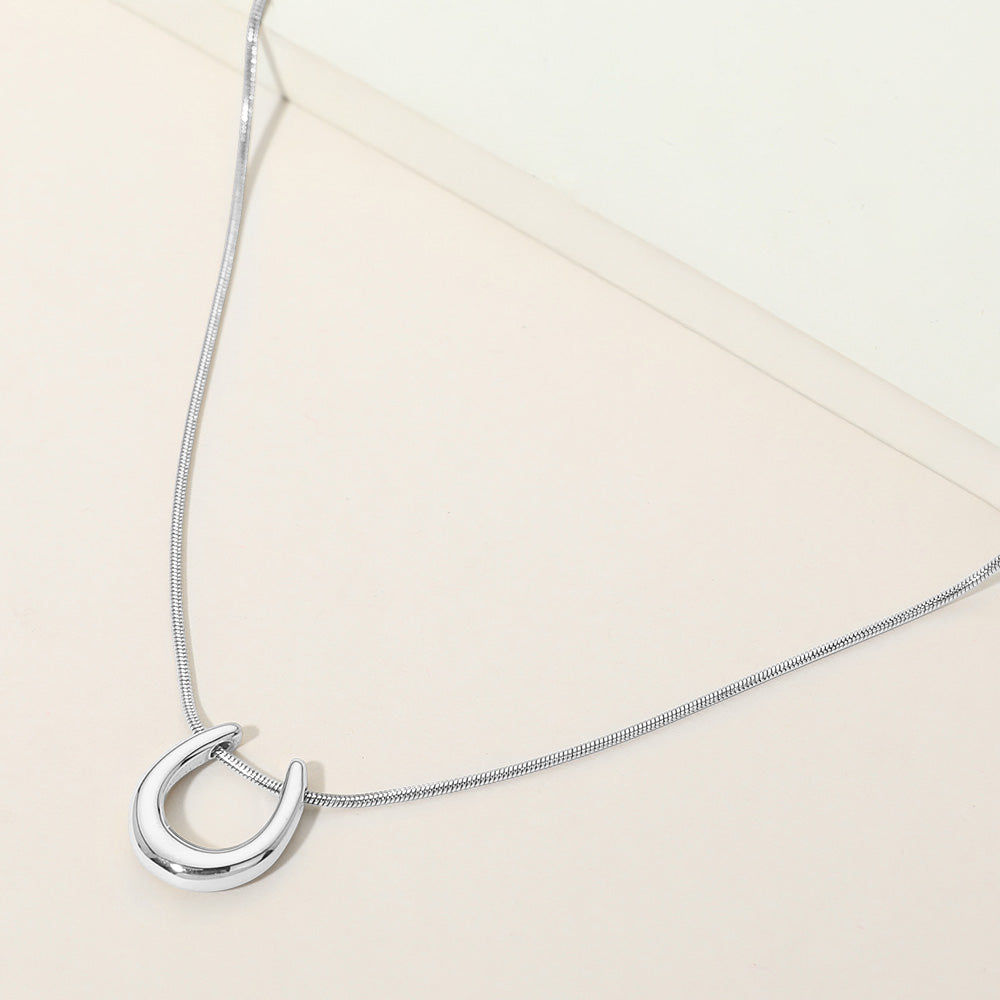Madeline Love Rhodium Stainless Steel Horseshoe Pendant Snake Chain Necklace