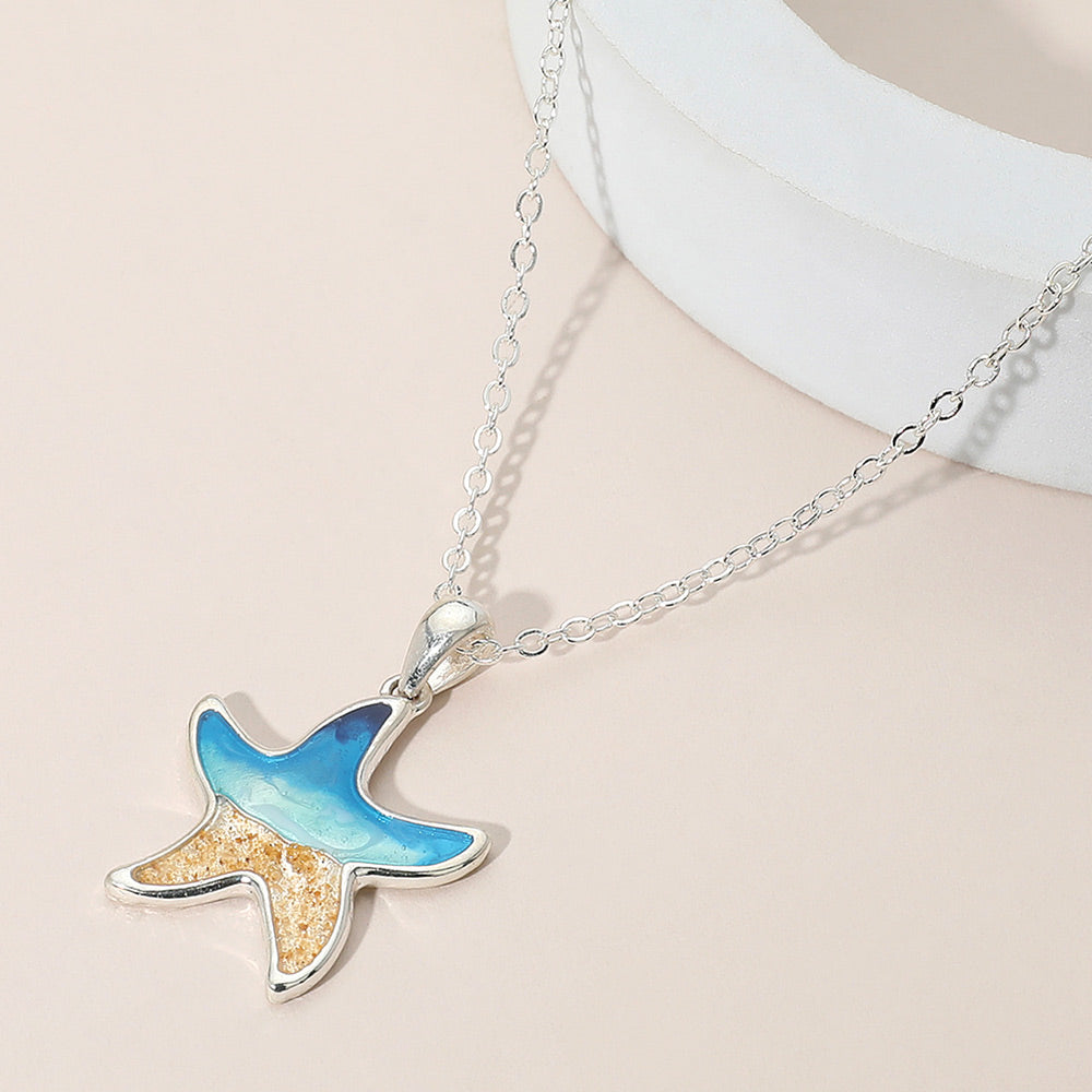 Madeline Love Multi, Silver Enamel Starfish Pendant Necklace - Jewelry