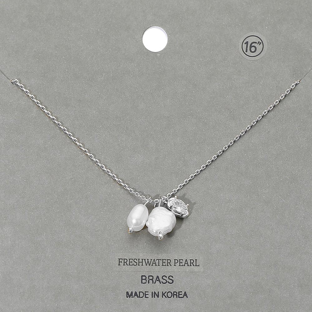Madeline Love Cream, Rhodium Freshwater Pearl Stone Cluster Charm Pendant Necklace - Jewelry