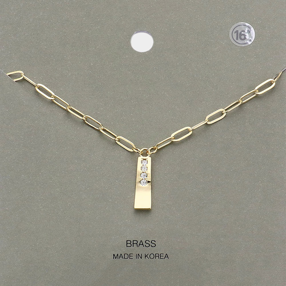 Madeline Love Gold Brass Metal Stone Paved Bar Pendant Necklace - Necklaces