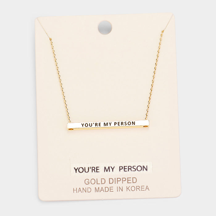 Madeline Love Gold 'You're My Person' Horizontal Metal Bar Pendant Necklace - Necklaces