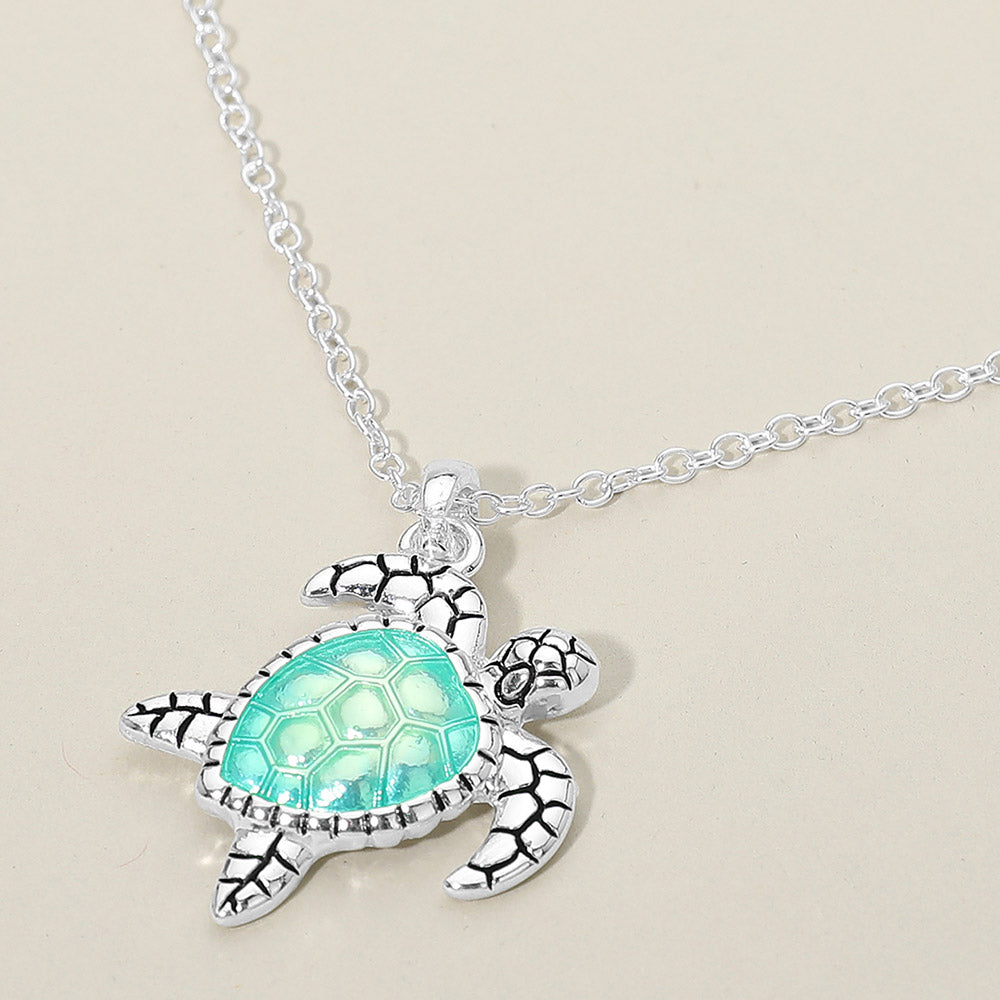 Madeline Love Antique Silver, Green Sea Turtle Charm Pendant Necklace - Jewelry