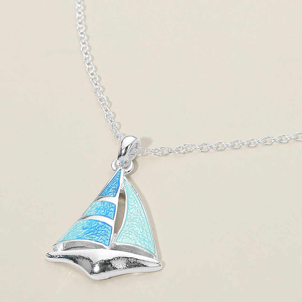 Madeline Love Blue, Silver Sailboat Charm Pendant Necklace - Jewelry
