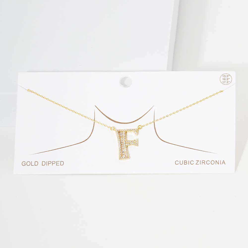 Madeline Love Gold -F- CZ Initial Monogram Pendant Necklace - Jewelry